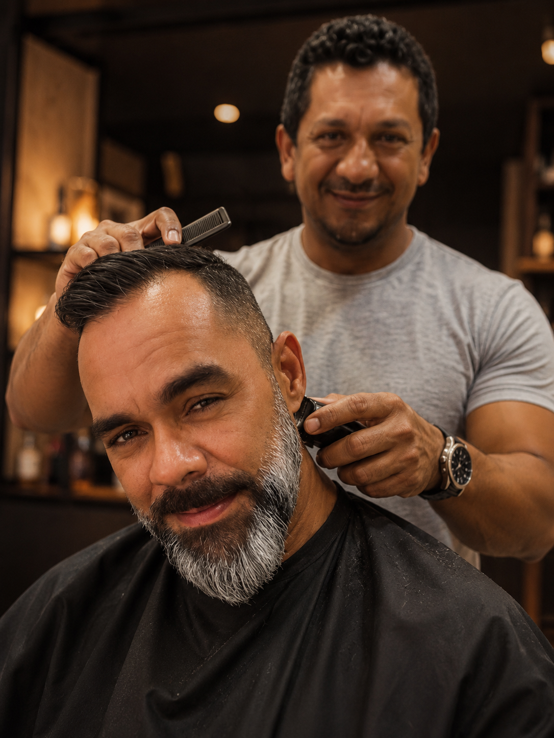 Barbeiro visagista atendendo cliente